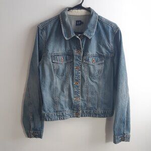 GAP 1969 Premium Classic Blue Denim Trucker Jacket - Medium Wash - Size L